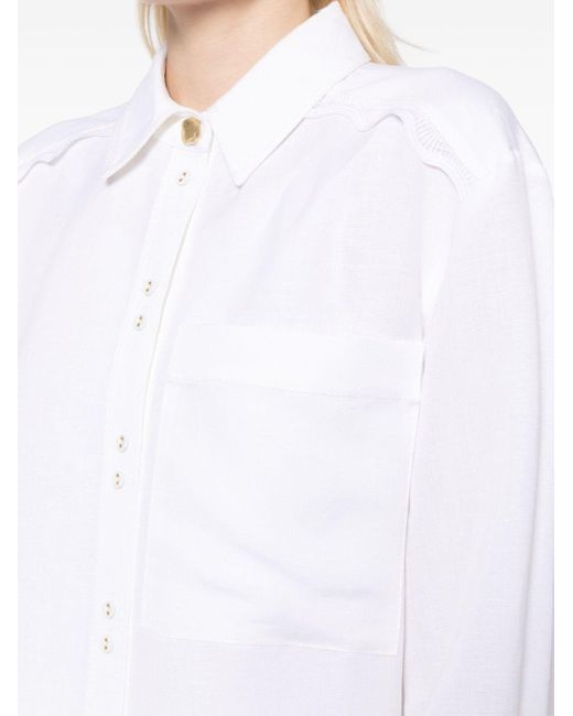 Aje. White Lattice-trim Canvas Shirt