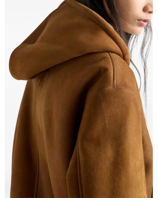 Prada Brown Hooded Shearling Jacket