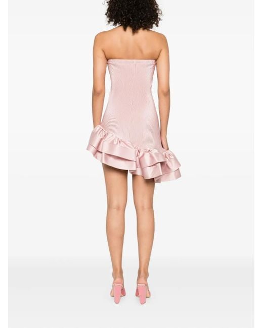 L'idée Geplooide Asymmetrische Cocktailjurk Met Ruches in het Pink