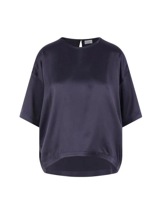Brunello Cucinelli Blue Silk-Satin Blouse