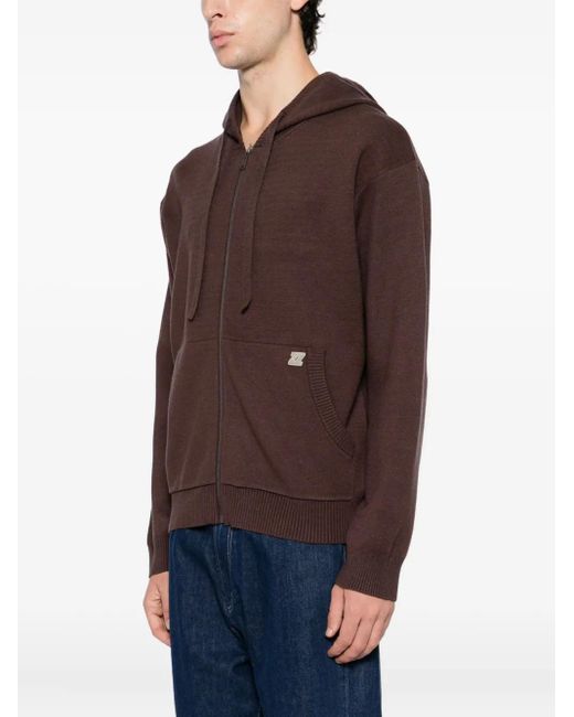 Izzue Brown Logo-Patch Knitted Jacket for men