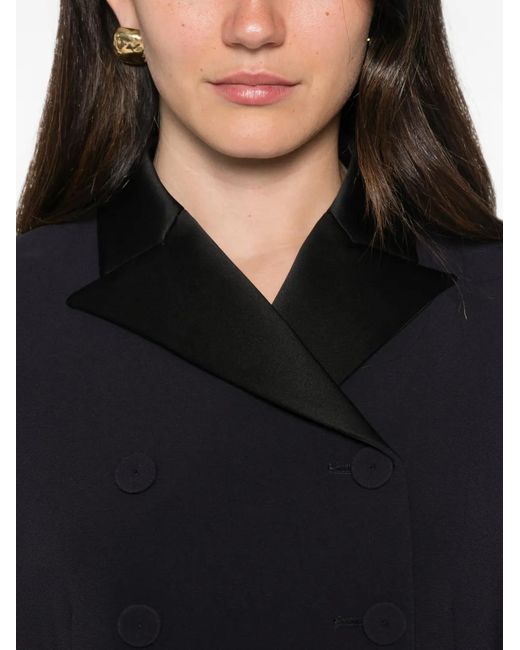 Liviana Conti Blue Double-Breasted Satin-Trim Jacket