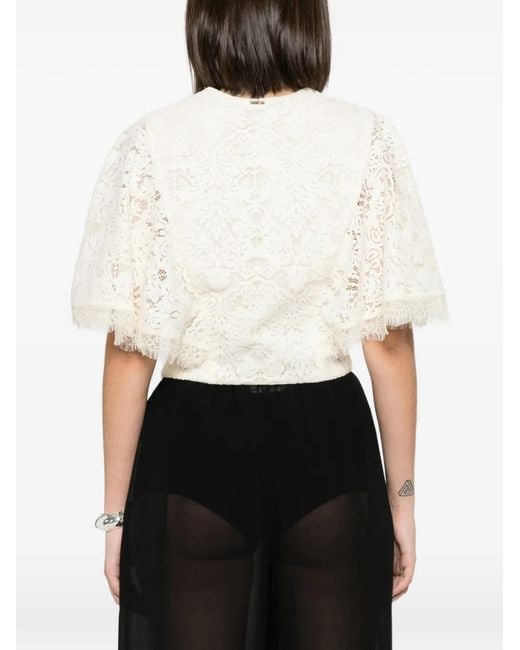Twinset White Lace Flared-Sleeves Blouse