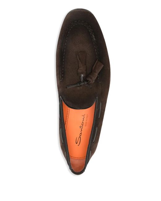 Santoni Brown Suede Boat Shoes for men