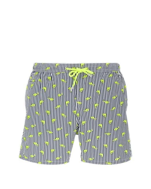 Mc2 Saint Barth Blue Lighting Shark-Print Striped Swim Shorts for men