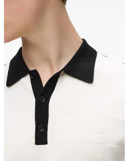 Karl Lagerfeld White Monogram Checked Polo Shirt for men