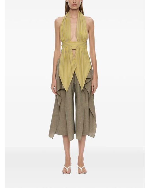 Christopher Esber Yellow Stripe-Pattern Draped Halter Top