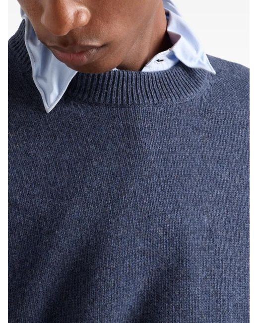 Prada Blue Re-Cashmere Crew-Neck Sweater for men