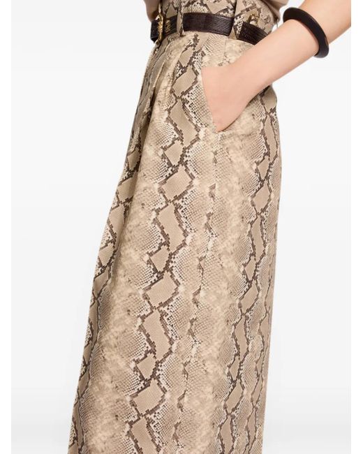 Elie Saab Natural Pantalon En Laine Vierge À Imprimé Peau De Python