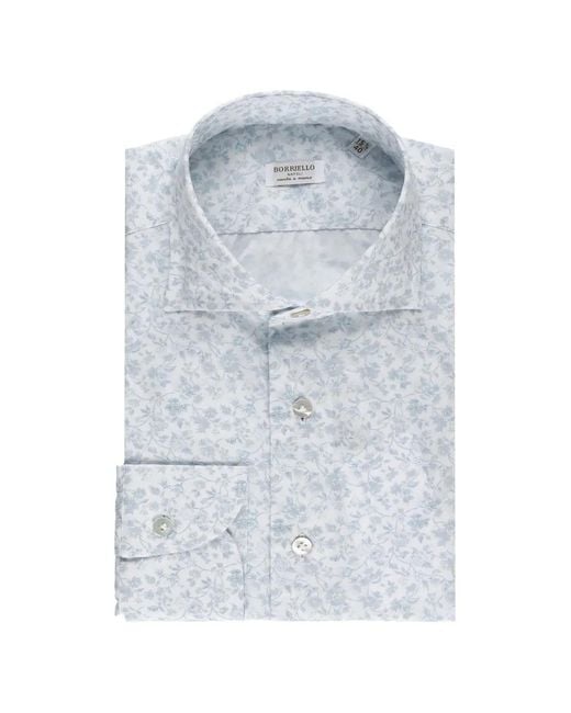 Borriello Blue Chemise Fleurie À Manches Longues for men