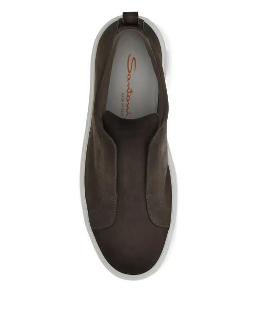 メンズ Santoni スリッポン レザースニーカー Brown