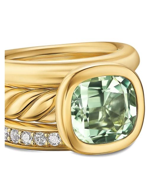 David Yurman Metallic 18K Dy Mercer Four Row Diamond And Prasiolite Ring