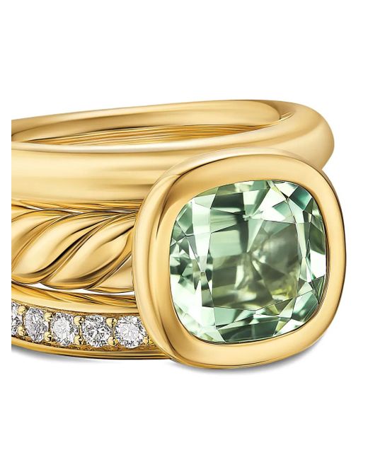David Yurman Metallic 18K Dy Mercer Four Row Diamond And Prasiolite Ring