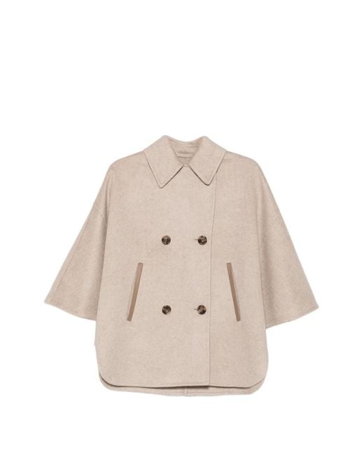Max Mara Natural Aospite Double-Breasted Cape-Style Jacket
