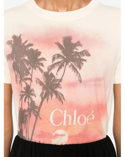 Chloé Pink T-Shirt mit Logo-Print