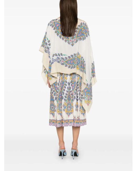 Etro ペイズリー シルクポンチョ Blue