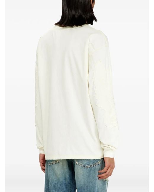DIESEL White Long-Sleeve T-Shirt With Prints And Patches for men