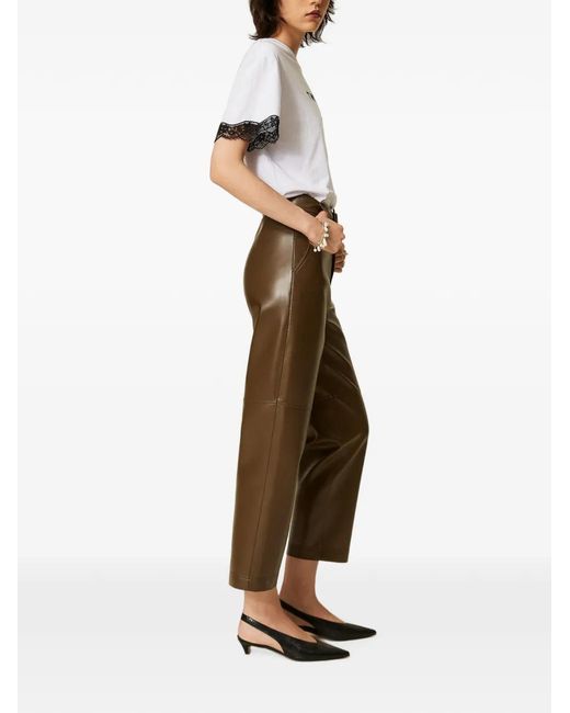 Twinset Brown Faux-Leather Trousers With Belt
