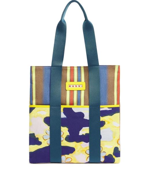 Marni Blue Striped Tape-Handle Cotton Tote Bag