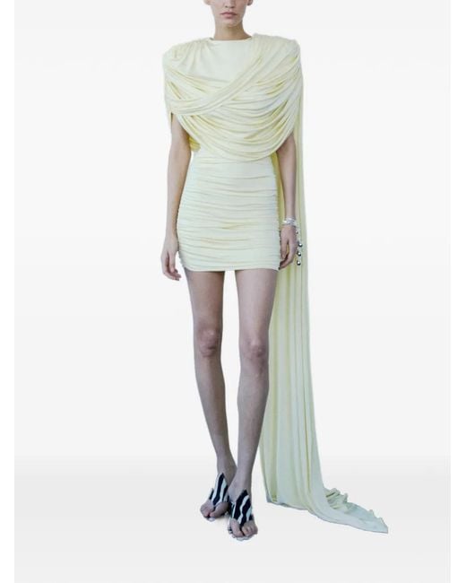 The New Arrivals Ilkyaz Ozel White Khara Draped Mini Dress