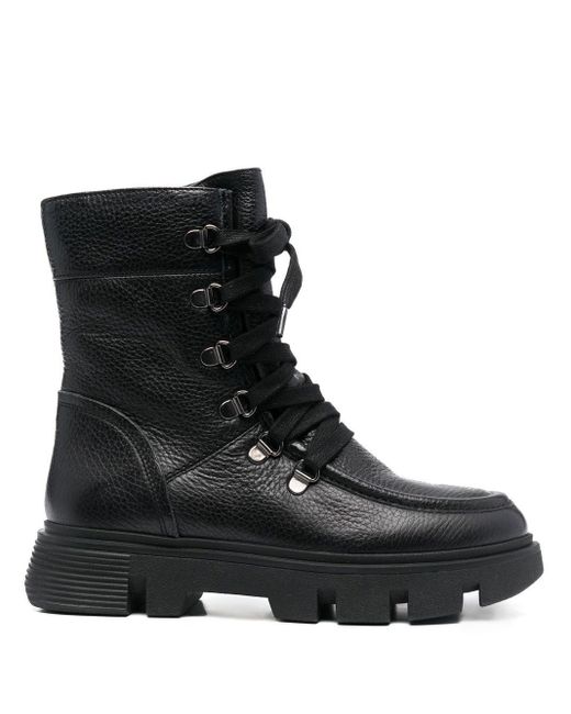 Geox 45mm Vilde Lace-up Leather Boots in Black | Lyst