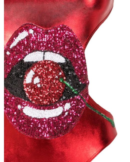 Brigitte Bardot Red Carnaval/Festival Boca Sequin-Embellished One-Piece