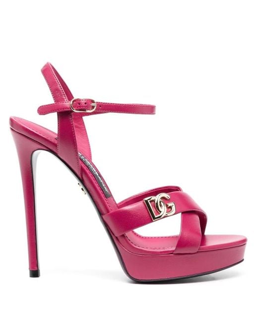 Dolce & Gabbana Pink Logo-Plaque Platform Sandals