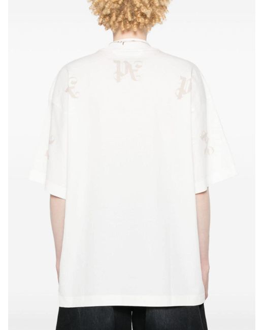 Palm Angels White Logo-print Cotton T-shirt