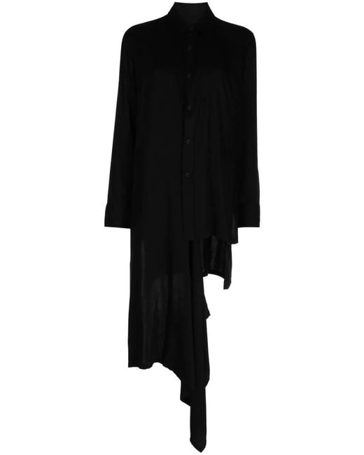 Yohji Yamamoto Black Asymmetric Long-Sleeve Shirtdress