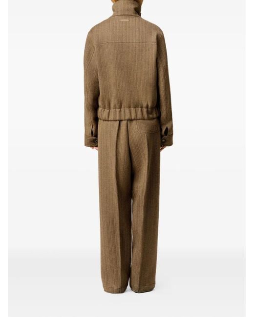 AMI Brown Herringbone Harrington Wool Jacket