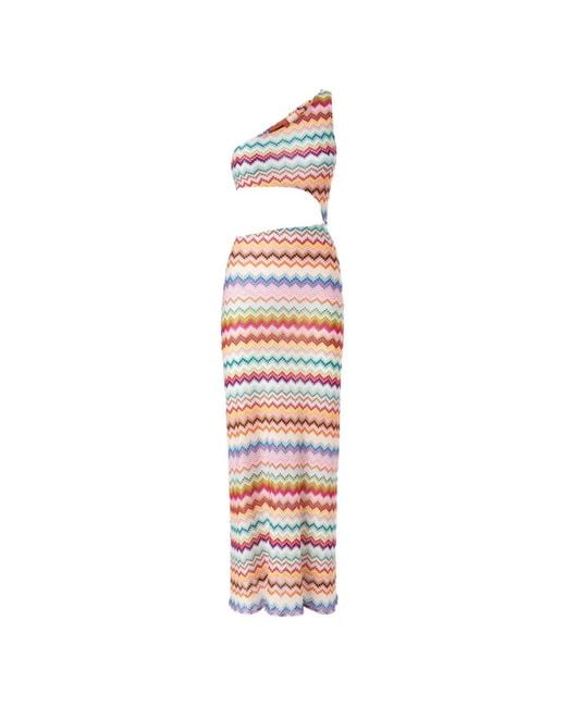 Missoni White One-Shoulder Zigzag-Pattern Beach Dress