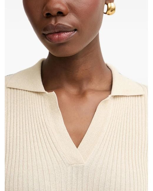 Fracomina Natural Ribbed-Knit Polo-Collar Midi Dress