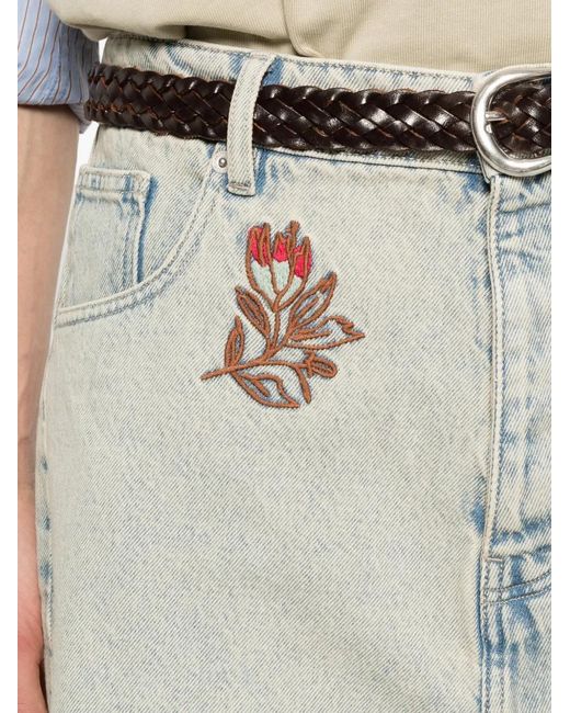 Drole de Monsieur White Floral-Embroidered Denim Shorts for men