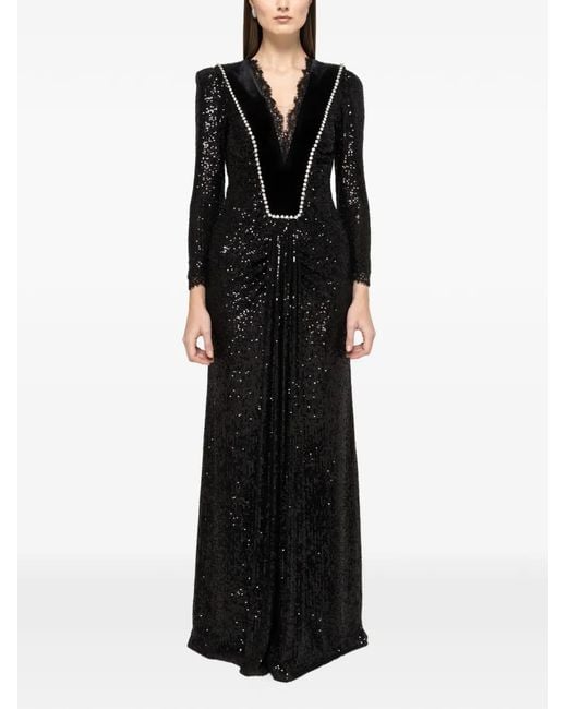 Nissa Black Crystal-Embellished Sequin Maxi Dress