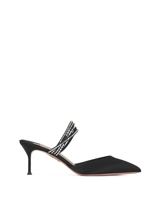 Aquazzura Black Luce Embellished-Strap Heeled Mules