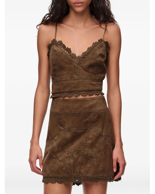 Bimba Y Lola Brown Crochet-Trim Lace-Up Top