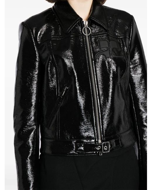 Courreges Black Iconic Zipped Vinyl Jacket
