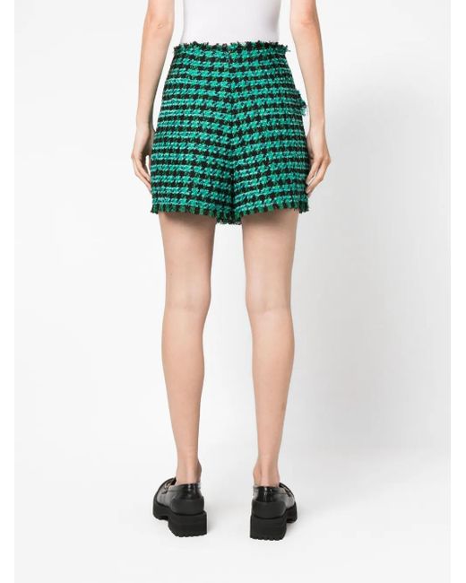 MSGM Green Tweed Houndstooth-Pattern Shorts