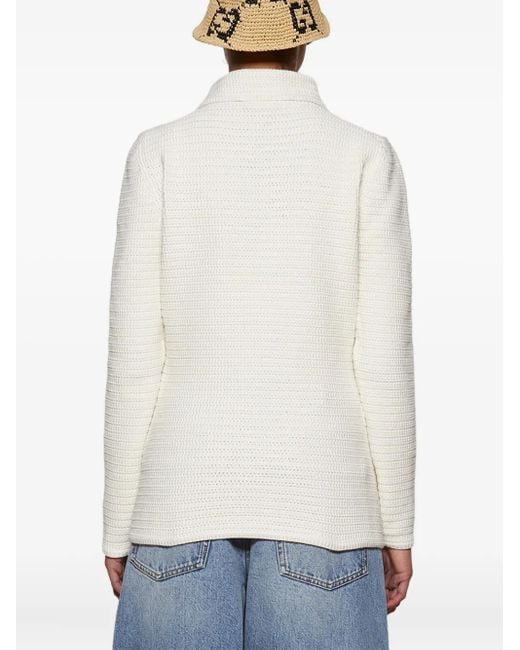 Gucci White Crochet Button Cardigan