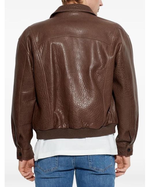 FRAME Brown Zip Leather Jacket for men