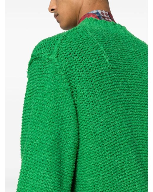 Sacai Green Exposed-seams Open-knit Jumper for men