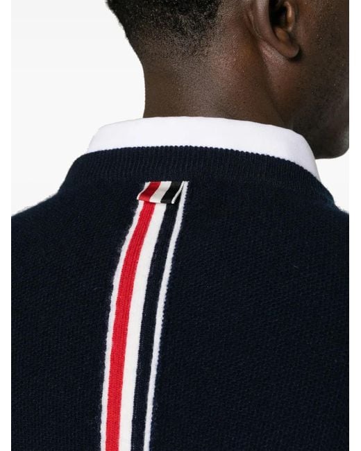 Thom Browne Blue Wool Logo Sweater for men