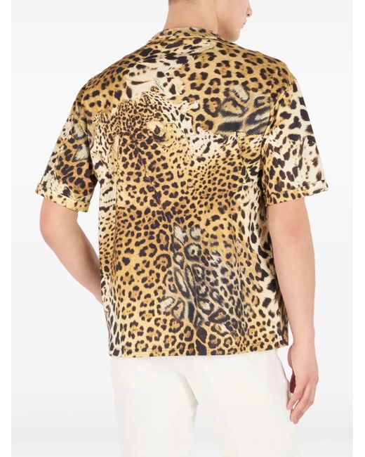 Roberto Cavalli White Animal-Print Cotton T-Shirt for men