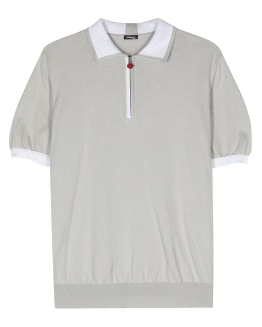 Kiton Gray Contrasting-trim Cotton Polo Shirt for men