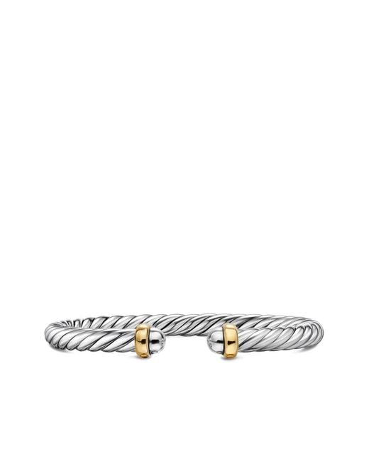 David Yurman White Sterling And 14K Cable Flex Bracelet