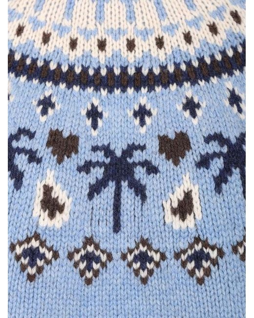Alanui Blue Fair Isle Palm-Tree Sweater