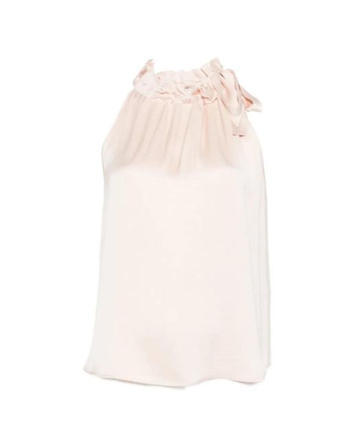 Peserico White Ruffled-Neck Tie-Fastening Top