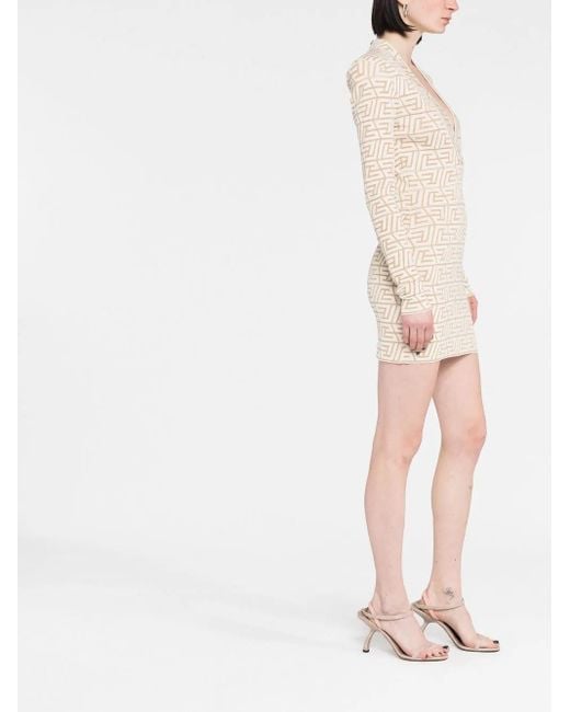 Balmain Natural Monogram-Jacquard Mini Dress
