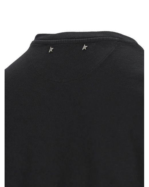 Golden Goose Deluxe Brand Black Journey T-Shirt Regular Dyed Gauze Cotton Jersey With Flag Print