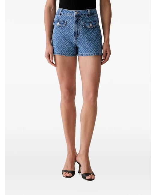 Morgan Blue Monogram-Jacquard Denim Shorts